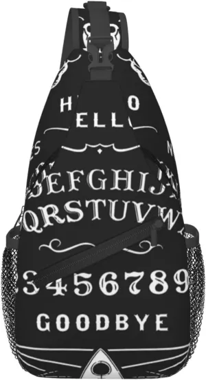 Fashion Sling Shoulder Backpack Outdoor Sports Daypack for Skeleton Spirit Board Tattoo Black, Mens Crossbody Backpack for Daily Outdoor