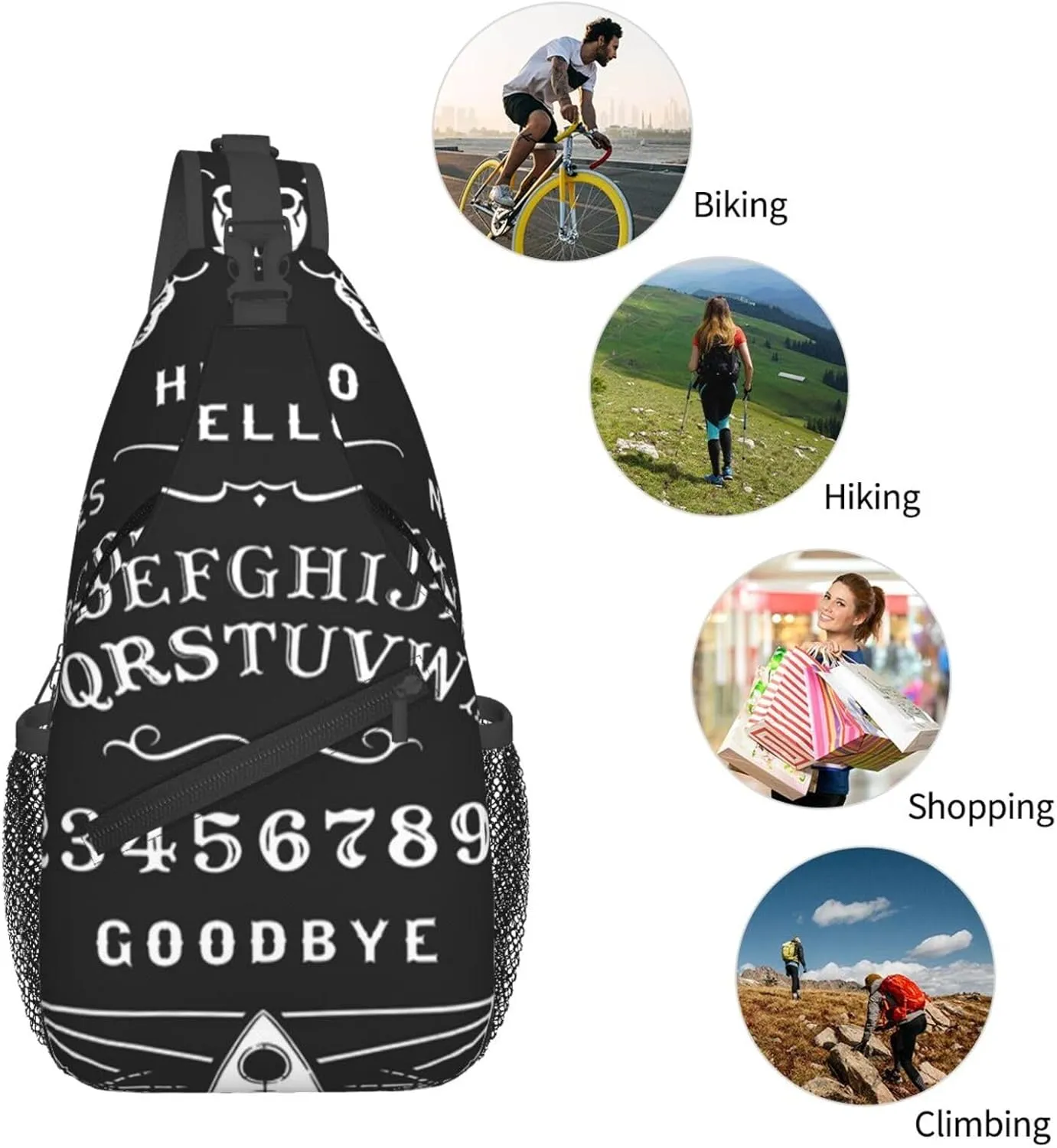 Fashion Sling Shoulder Backpack Outdoor Sports Daypack for Skeleton Spirit Board Tattoo Black, Mens Crossbody Backpack for Daily Outdoor