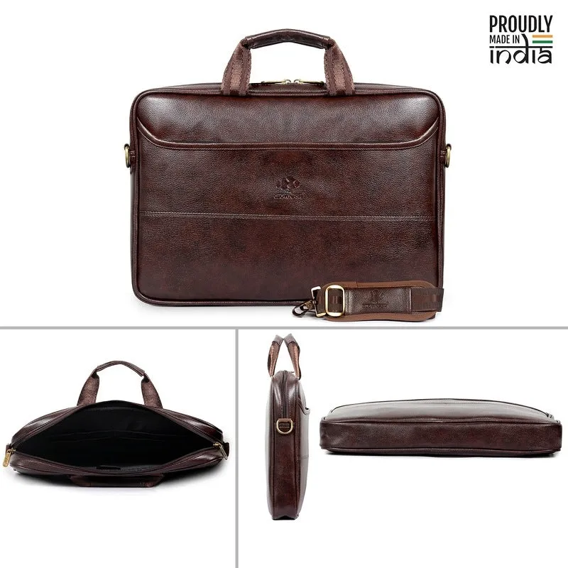 Faux Leather 14 inch Laptop Messenger Bag - Water Resistant | 6L Capacity | Dark Brown