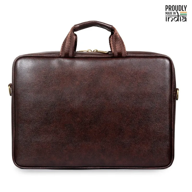 Faux Leather 14 inch Laptop Messenger Bag - Water Resistant | 6L Capacity | Dark Brown