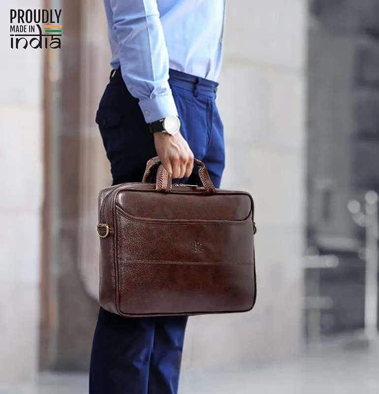 Faux Leather 14 inch Laptop Messenger Bag - Water Resistant | 6L Capacity | Dark Brown