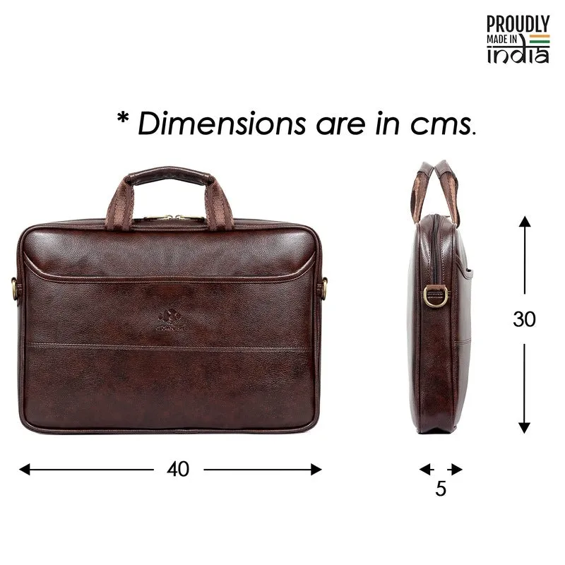 Faux Leather 14 inch Laptop Messenger Bag - Water Resistant | 6L Capacity | Dark Brown