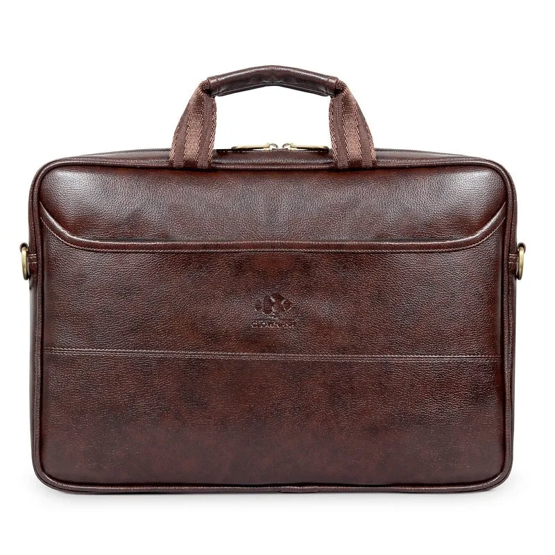 Faux Leather 14 inch Laptop Messenger Bag - Water Resistant | 6L Capacity | Dark Brown