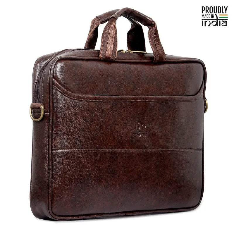 Faux Leather 14 inch Laptop Messenger Bag - Water Resistant | 6L Capacity | Dark Brown
