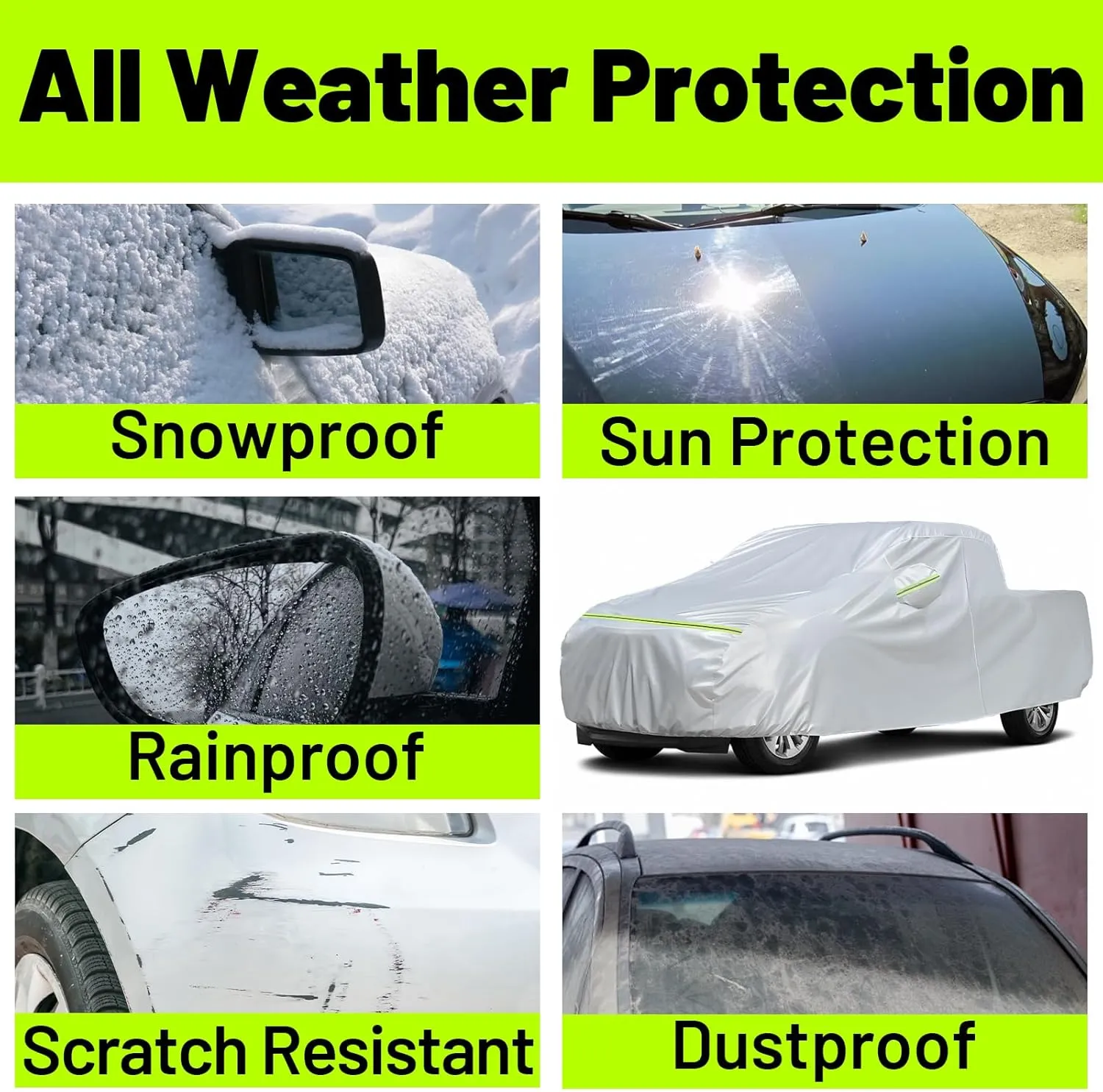 Favoto Truck Cover Waterproof Outdoor - All Weather 6 Layers Heavy Duty Pickup Cover Dust Rain Sun Protection Universal Fit for Chevy Silverado, Dodge Ram 1500, Ford F150 (Length Up to 242 inch)