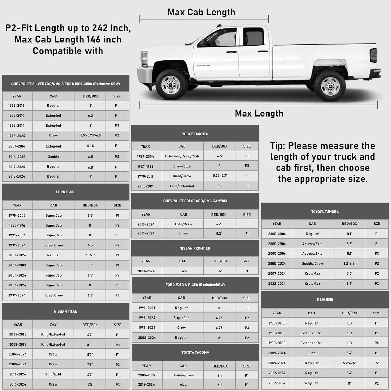 Favoto Truck Cover Waterproof Outdoor - All Weather 6 Layers Heavy Duty Pickup Cover Dust Rain Sun Protection Universal Fit for Chevy Silverado, Dodge Ram 1500, Ford F150 (Length Up to 242 inch)