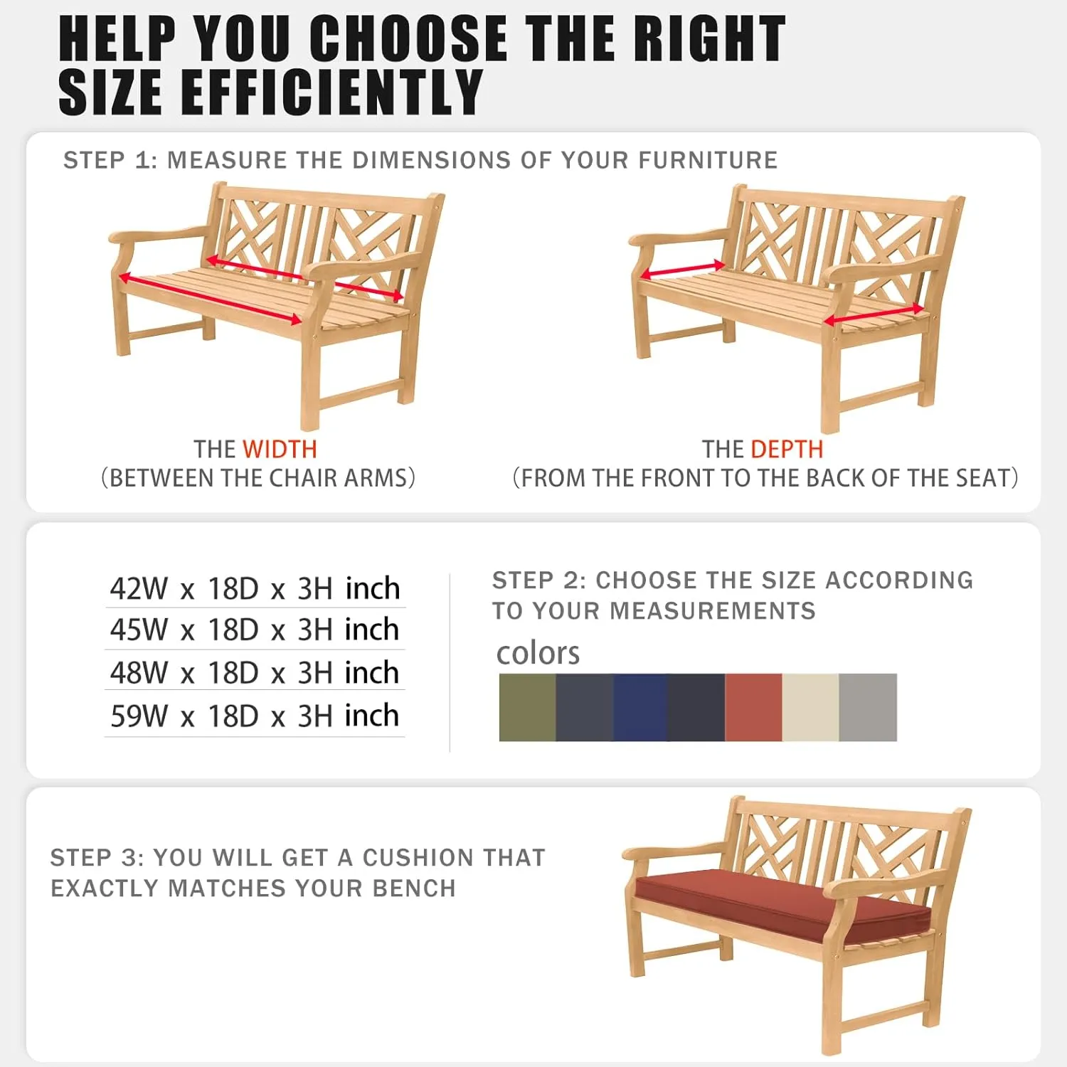 Favoyard Outdoor Bench Cushion 42 x 18 Inch Waterproof Patio Furniture Cushions 3-Year Color Fastness Garden Sofa Settee Couch Swing Pads with Handle and Adjustable Straps, Spice