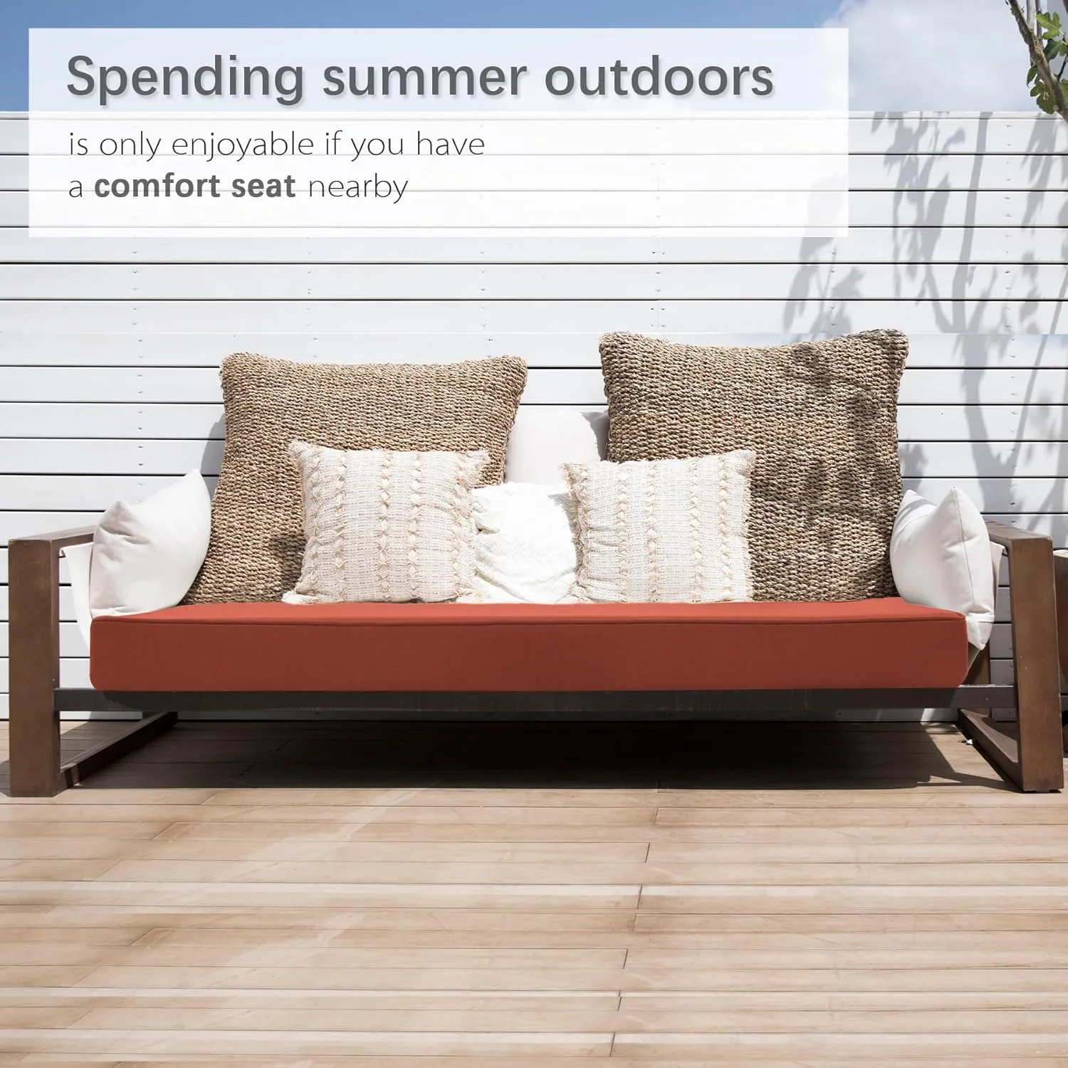 Favoyard Outdoor Bench Cushion 42 x 18 Inch Waterproof Patio Furniture Cushions 3-Year Color Fastness Garden Sofa Settee Couch Swing Pads with Handle and Adjustable Straps, Spice