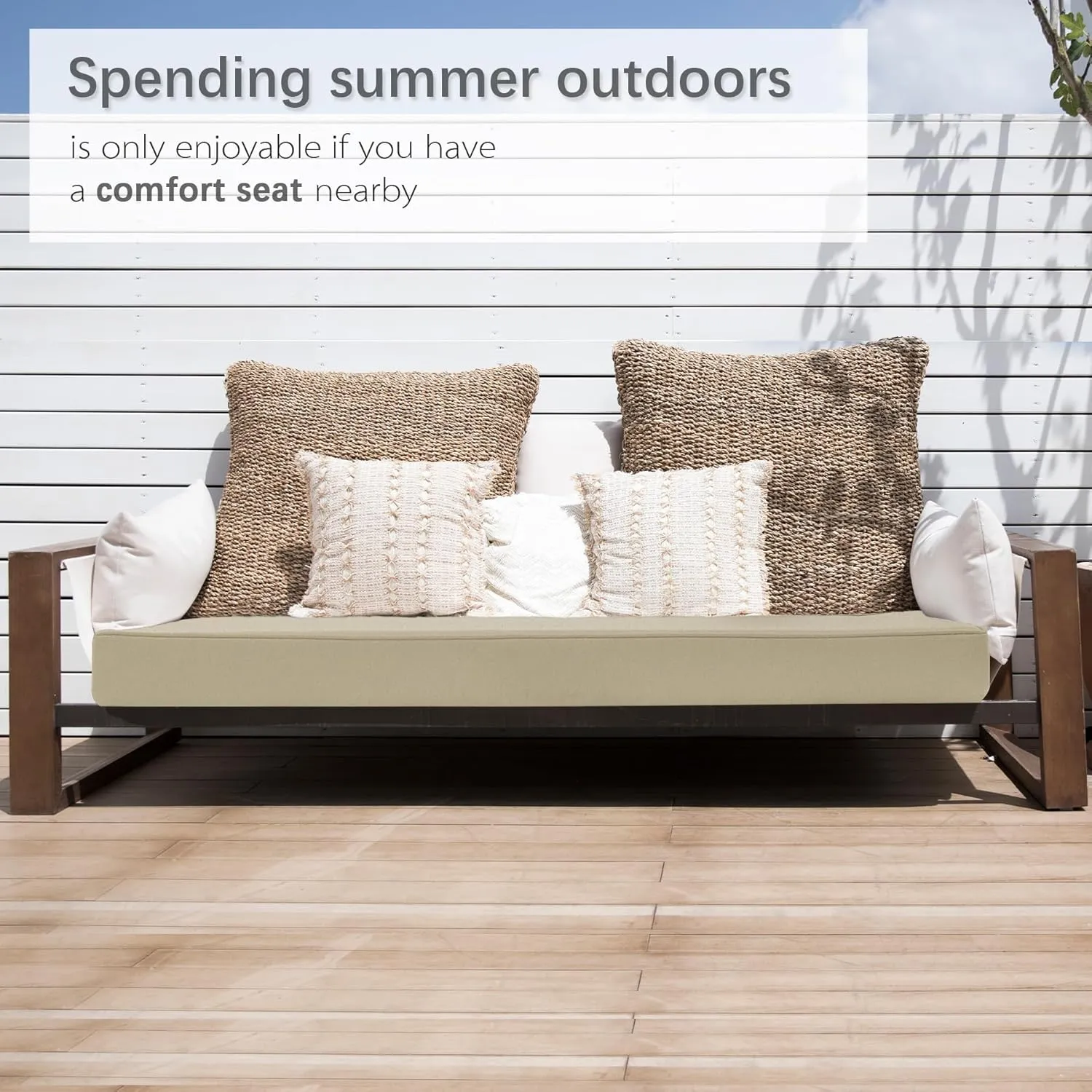 Favoyard Outdoor Bench Cushion 48 x 18 Inch Waterproof Patio Furniture Cushions 3-Year Color Fastness Garden Sofa Settee Couch Swing Pads with Handle and Adjustable Straps, Beige