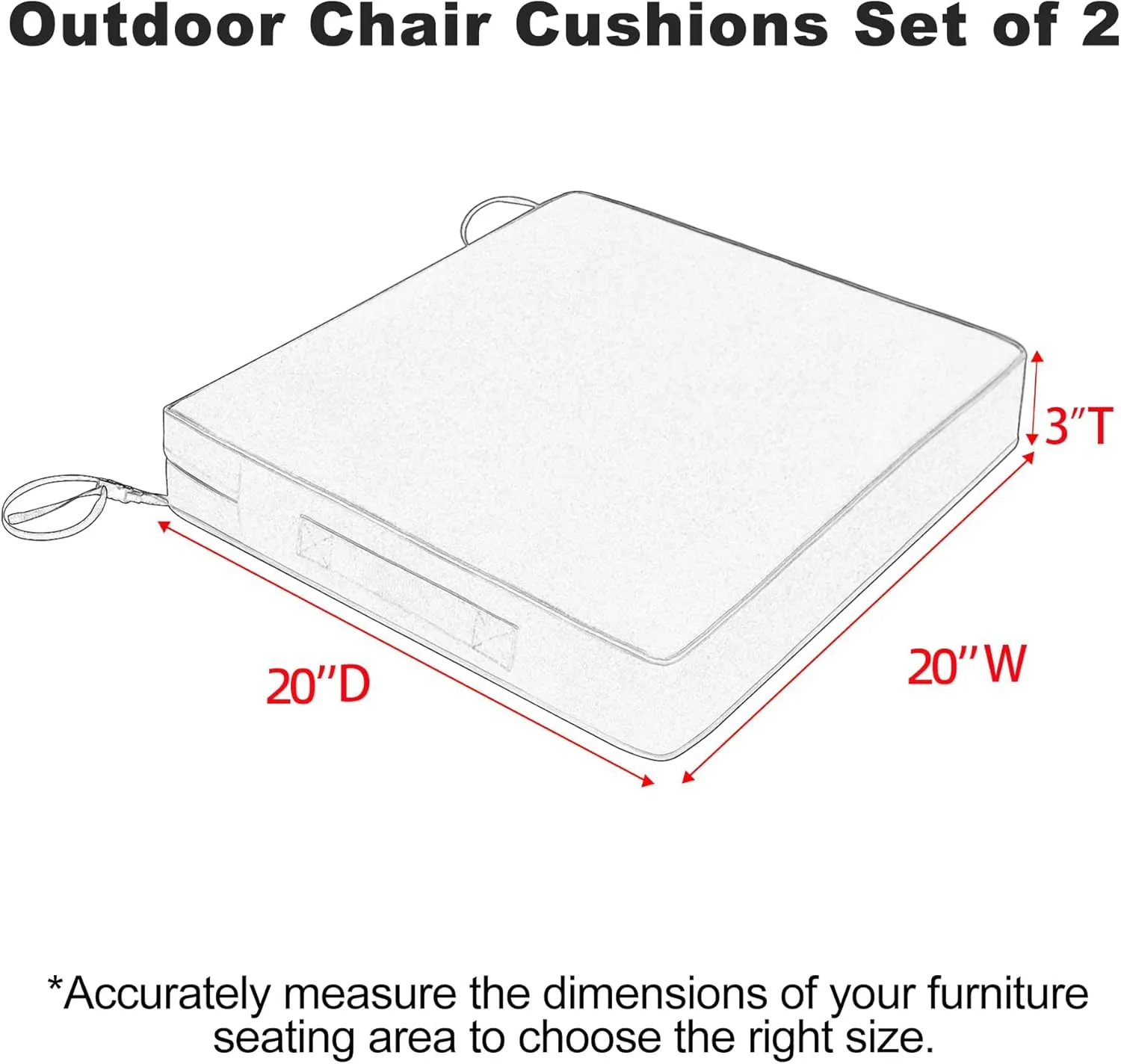 Favoyard Patio Chair Cushions 20 x 20 x 3 Inch Waterproof Outdoor Seat Cushions for Patio Furniture 3-Year Color Fastness Garden Sofa Couch Pads with Handle & Adjustable Straps Set of 2, Dark Grey