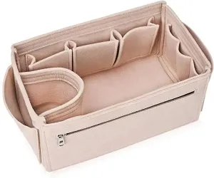 Felt Insert Bag Make Up Organizer Felt Cloth Handbag Organizer Insert Bag Travel Inner Purse Portable Cosmetic Bags(Beige,M 30x16x16cm)