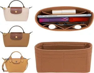 Felt Mini Organizer Insert for Longchamp mini XS Bag,Purse Organizer Insert For Handbag (EarthColor)