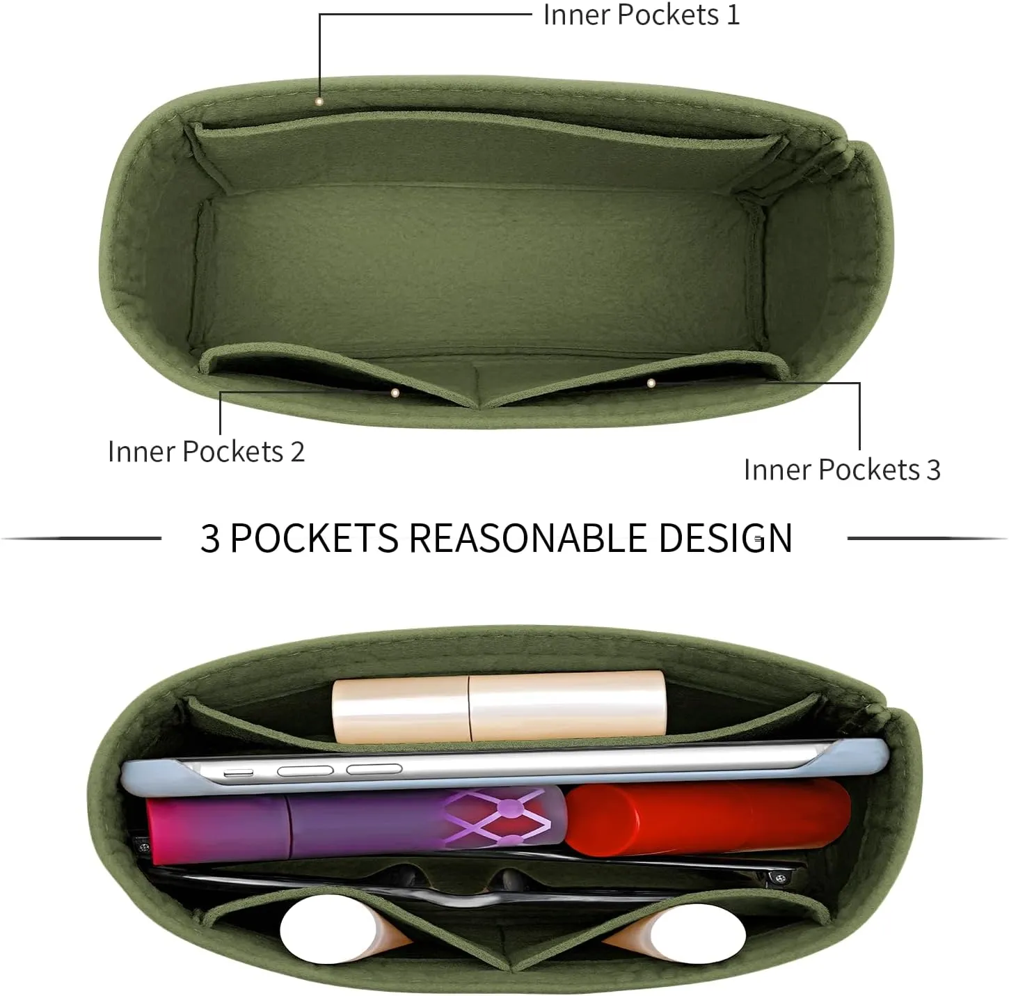 Felt Mini Organizer Insert for Longchamp mini XS Bag,Purse Organizer Insert For Handbag (Green)