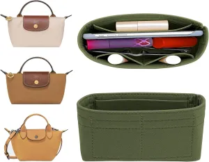 Felt Mini Organizer Insert for Longchamp mini XS Bag,Purse Organizer Insert For Handbag (Green)