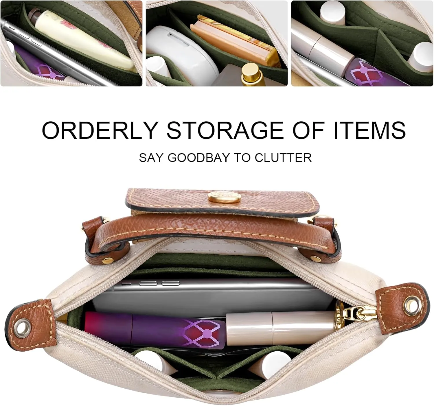 Felt Mini Organizer Insert for Longchamp mini XS Bag,Purse Organizer Insert For Handbag (Green)