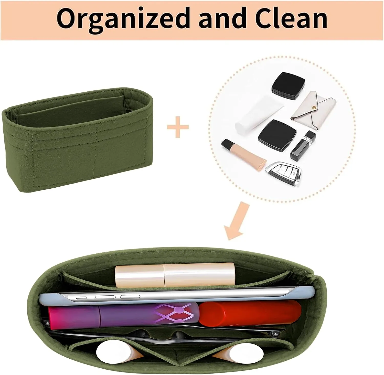 Felt Mini Organizer Insert for Longchamp mini XS Bag,Purse Organizer Insert For Handbag (Green)