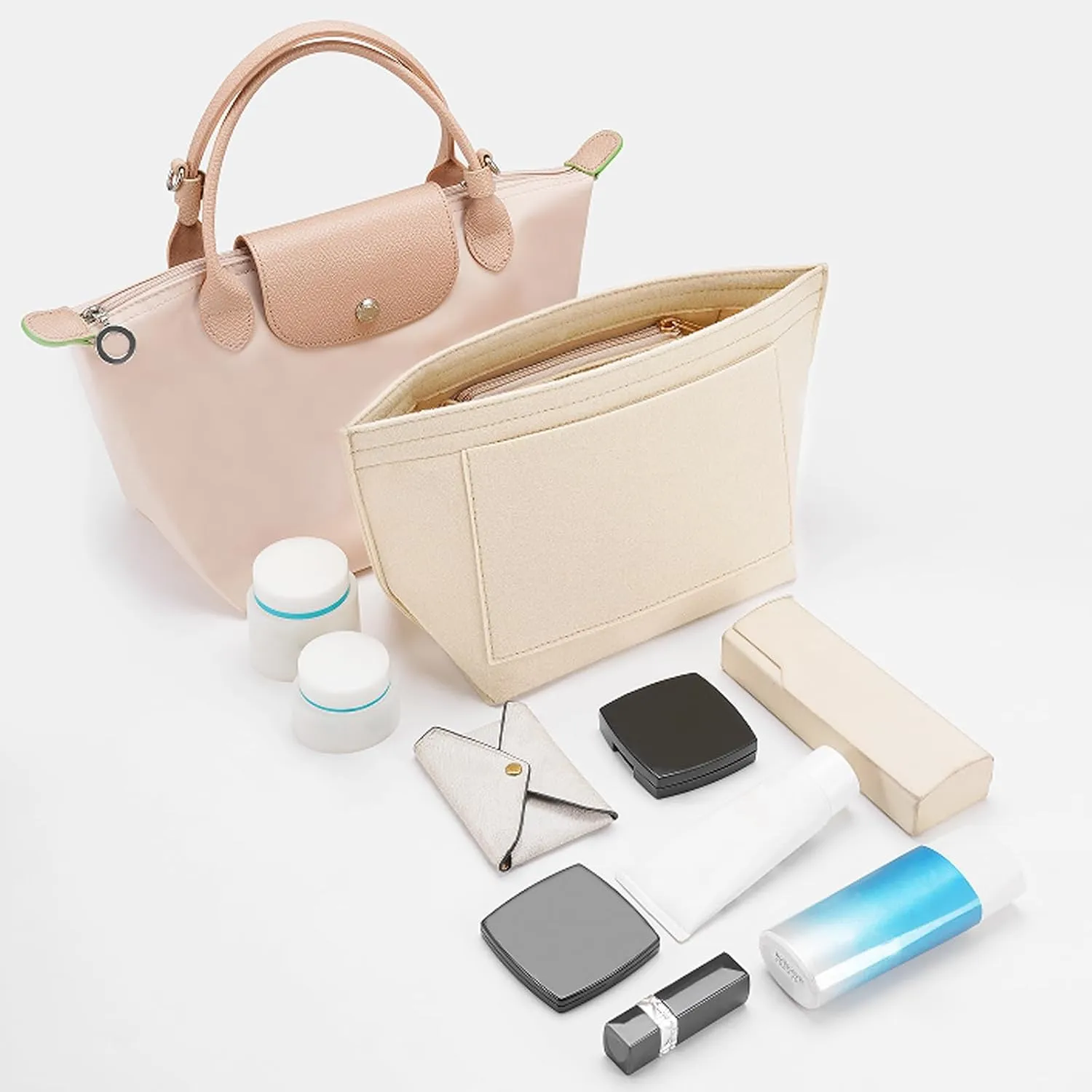 Felt Purse Organizer Insert for Longchamp Le Pliage M Handbag Insert (Medium Beige)