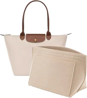 Felt Purse Organizer Insert for Longchamp Le Pliage M Handbag Insert (Medium Beige)