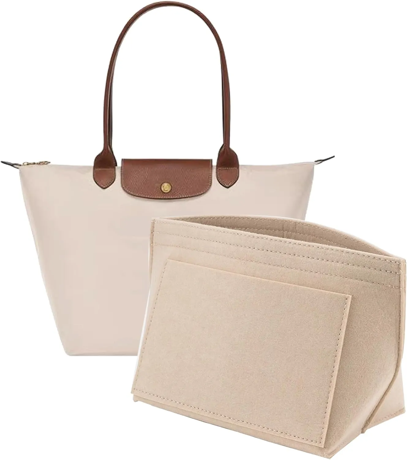 Felt Purse Organizer Insert for Longchamp Le Pliage M Handbag Insert (Medium Beige)