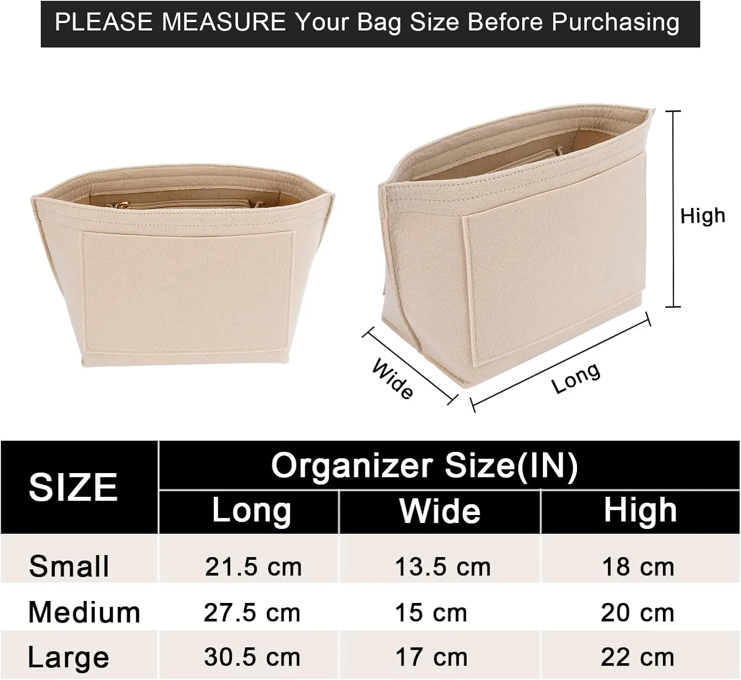 Felt Purse Organizer Insert for Longchamp Le Pliage M Handbag Insert (Medium Beige)