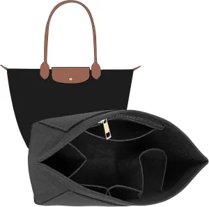 Felt Purse Organizer Inserts for Longchamp Le Pliage L Inserts HandBag (Black, Large)