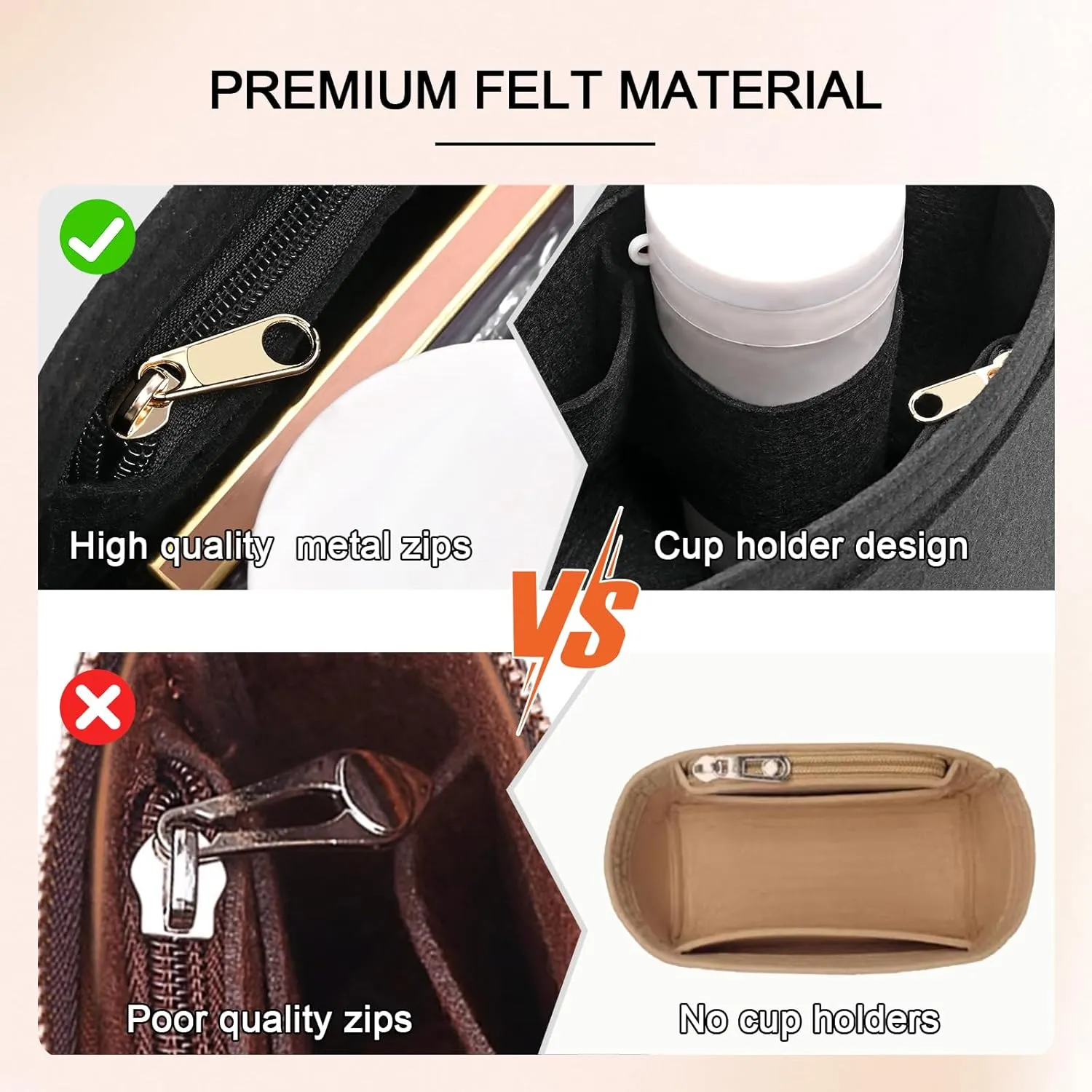 Felt Purse Organizer Inserts for Longchamp Le Pliage L Inserts HandBag (Black, Large)