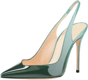 Fericzot Women's Slingback Pumps Pointed-Toe Ankle Strap Summer Dress Shoes Sling Back Pump Stiletto Heels Plus Size