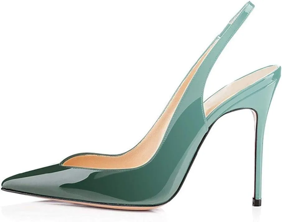 Fericzot Women's Slingback Pumps Pointed-Toe Ankle Strap Summer Dress Shoes Sling Back Pump Stiletto Heels Plus Size
