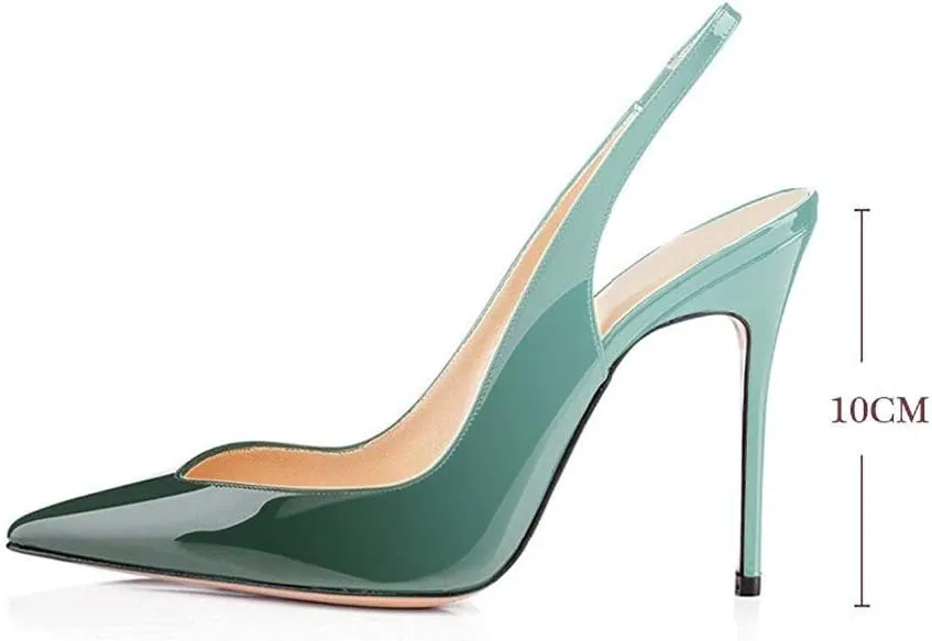 Fericzot Women's Slingback Pumps Pointed-Toe Ankle Strap Summer Dress Shoes Sling Back Pump Stiletto Heels Plus Size
