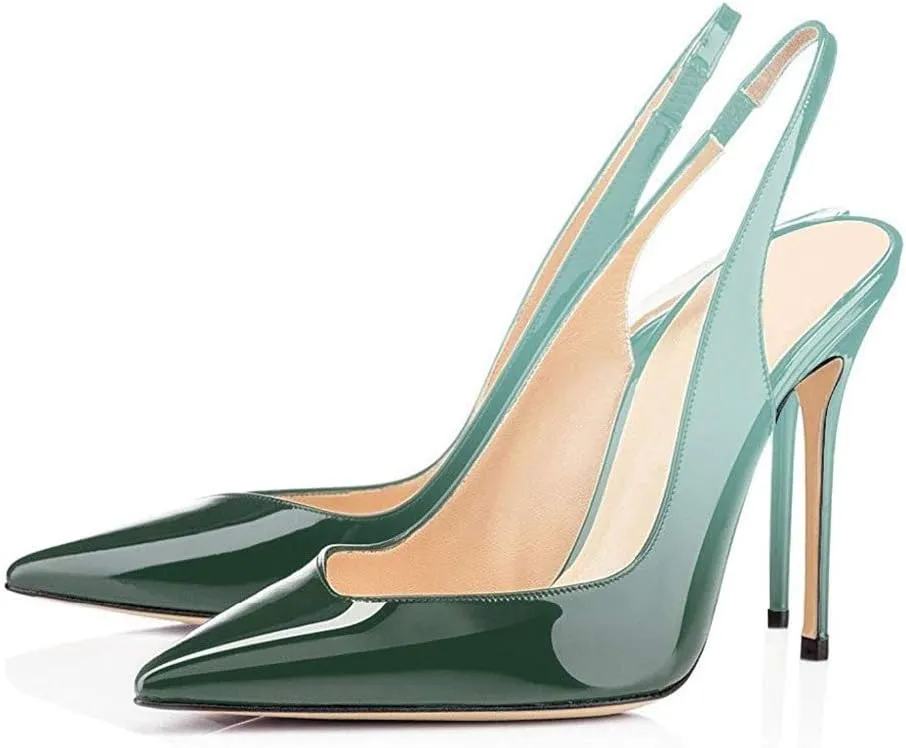 Fericzot Women's Slingback Pumps Pointed-Toe Ankle Strap Summer Dress Shoes Sling Back Pump Stiletto Heels Plus Size