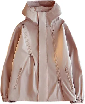 Finelylove Mens Rain Jacket Waterproof Lightweight Hooded Windbreaker Fashion Casual Light Jacket Outdoor Rain Coats