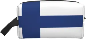 Finnish Flag Print Travel Toiletry Organizer Bag, Cosmetic & Storage Pouch For Travel And Daily Use