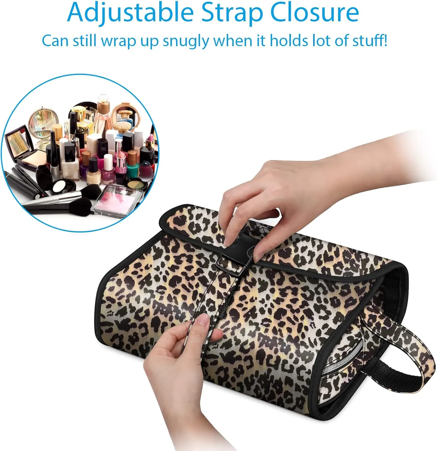 Fintie Portable Toiletry Cosmetic Travel Bag, Large Water Resistant Hanging Makeup Organizer Storage Pouch Case for Women Girls (Leopard)