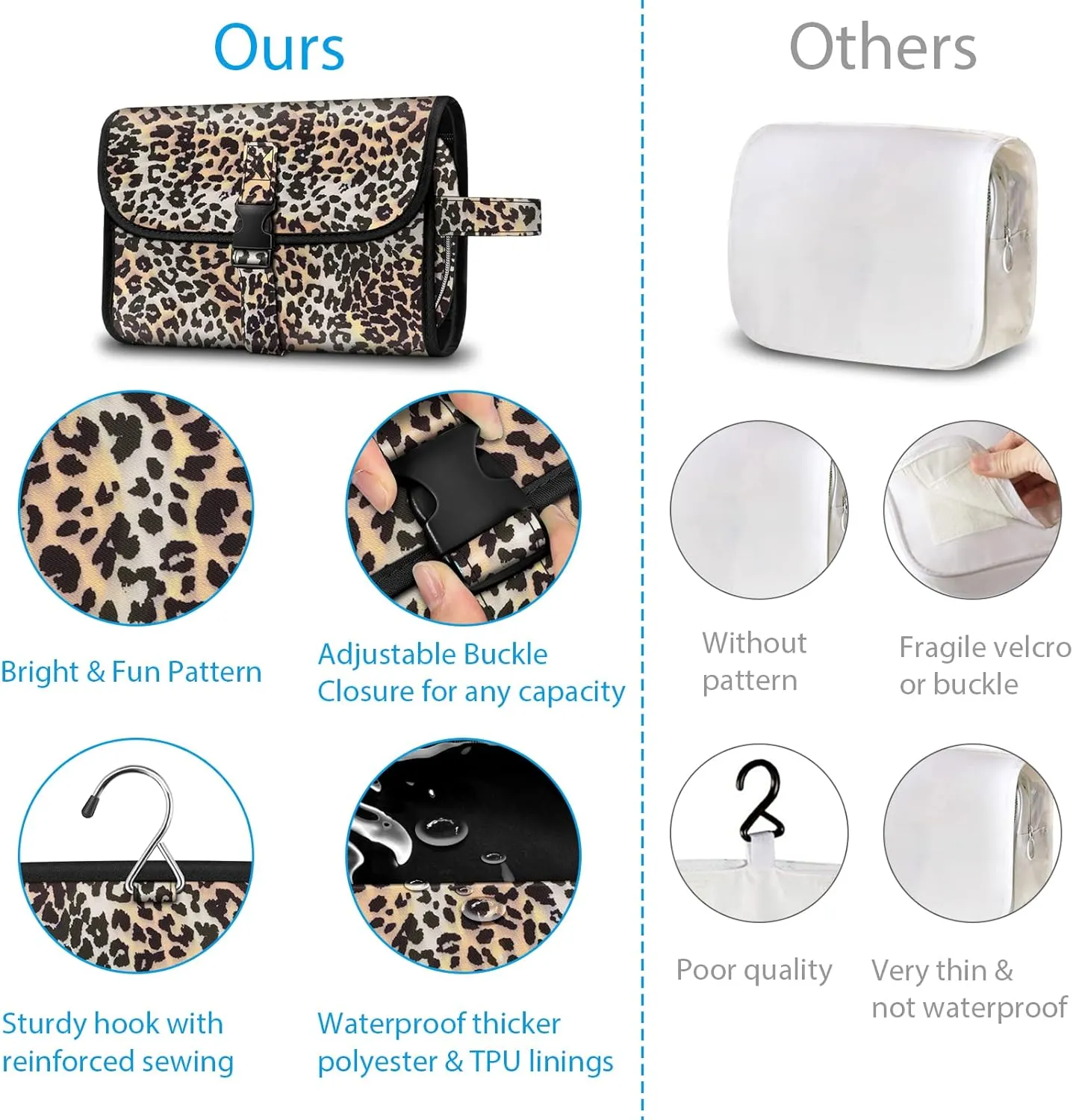 Fintie Portable Toiletry Cosmetic Travel Bag, Large Water Resistant Hanging Makeup Organizer Storage Pouch Case for Women Girls (Leopard)