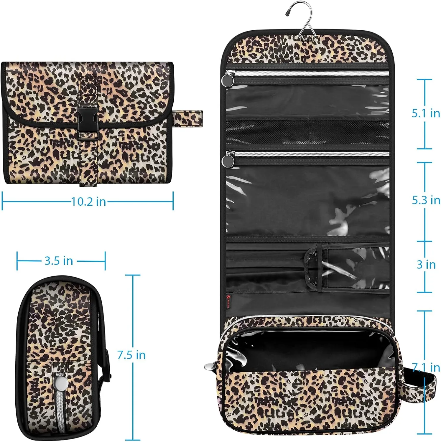 Fintie Portable Toiletry Cosmetic Travel Bag, Large Water Resistant Hanging Makeup Organizer Storage Pouch Case for Women Girls (Leopard)
