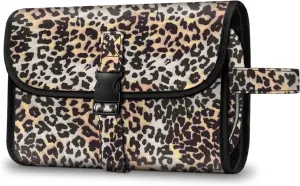 Fintie Portable Toiletry Cosmetic Travel Bag, Large Water Resistant Hanging Makeup Organizer Storage Pouch Case for Women Girls (Leopard)