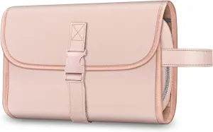 Fintie Portable Toiletry Cosmetic Travel Bag, Large Water Resistant Hanging Makeup Organizer Storage Pouch Case for Women Girls, Pink