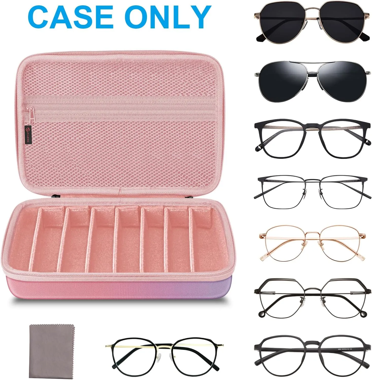 Fintie Travel Sunglasses Organizer Case with 8-Slot Adjustable Compartments, Hard EVA Eyeglasses Storage Bag for Men Women