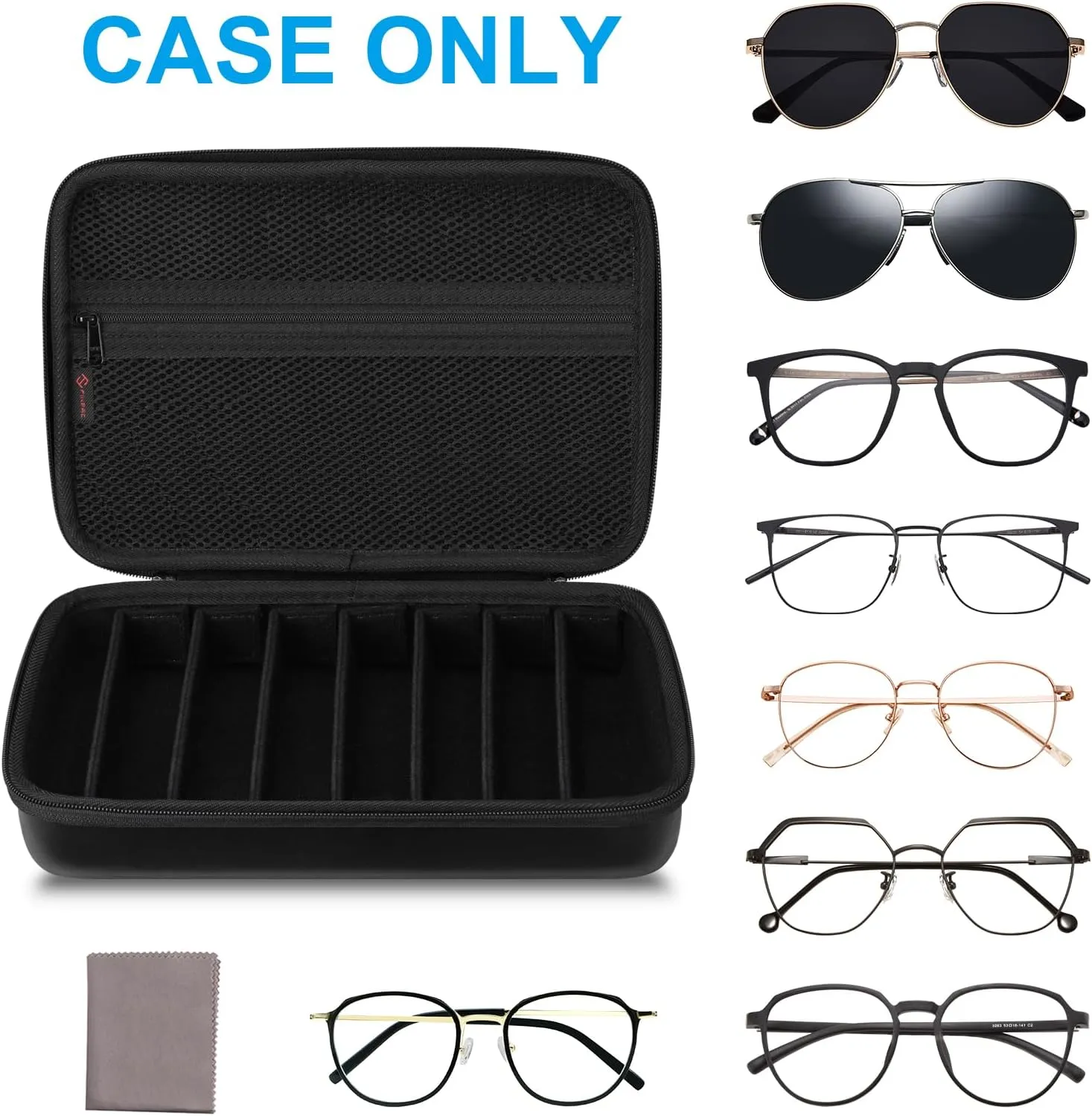 Fintie Travel Sunglasses Organizer Case with 8-Slot Adjustable Compartments, Hard EVA Eyeglasses Storage Bag for Men Women
