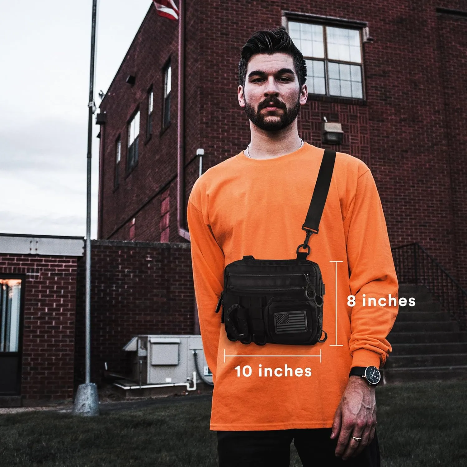 Fitdom Black Small Tactical Messenger Bag For Men. This EDC Has Multiple Ways to Carry as Sling, Shoulder, Crossbody, Waist.