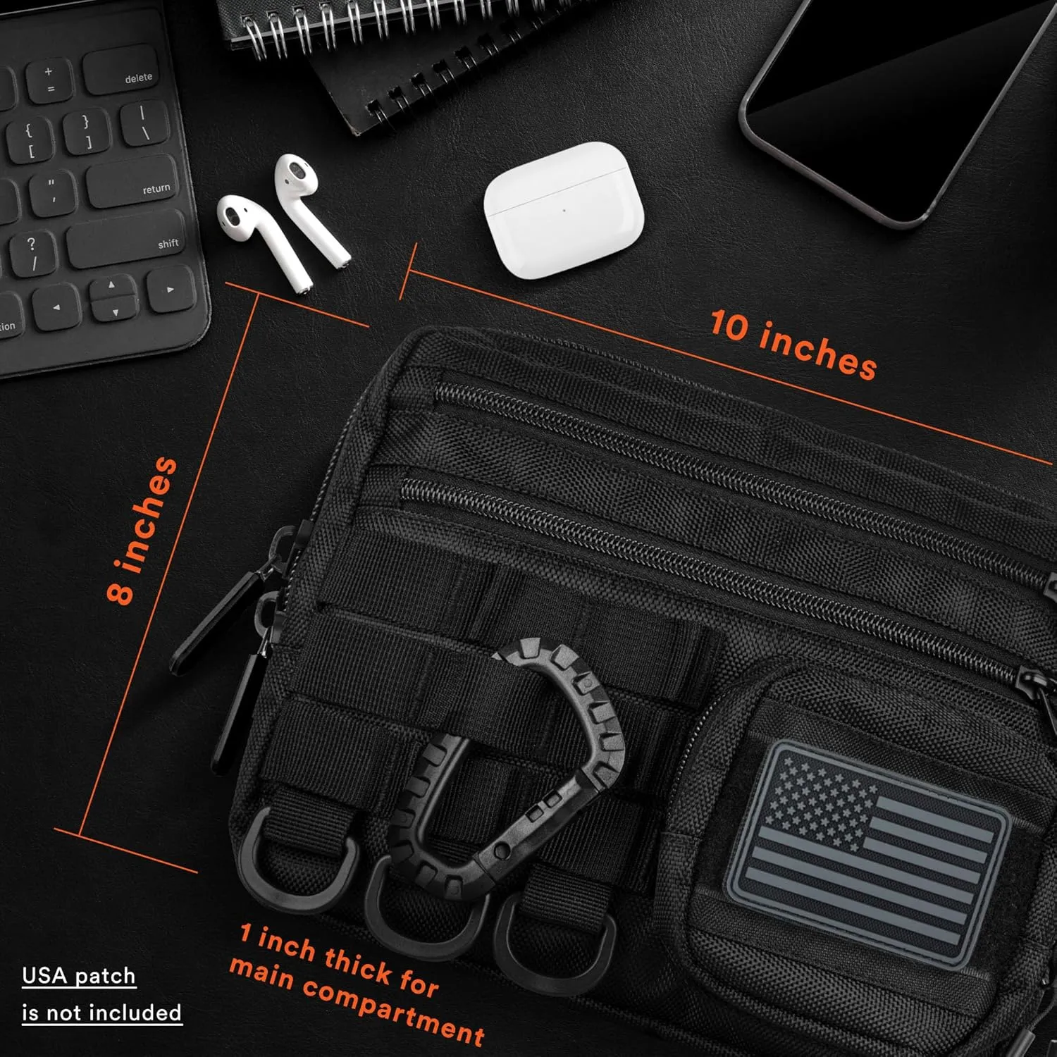 Fitdom Black Small Tactical Messenger Bag For Men. This EDC Has Multiple Ways to Carry as Sling, Shoulder, Crossbody, Waist.