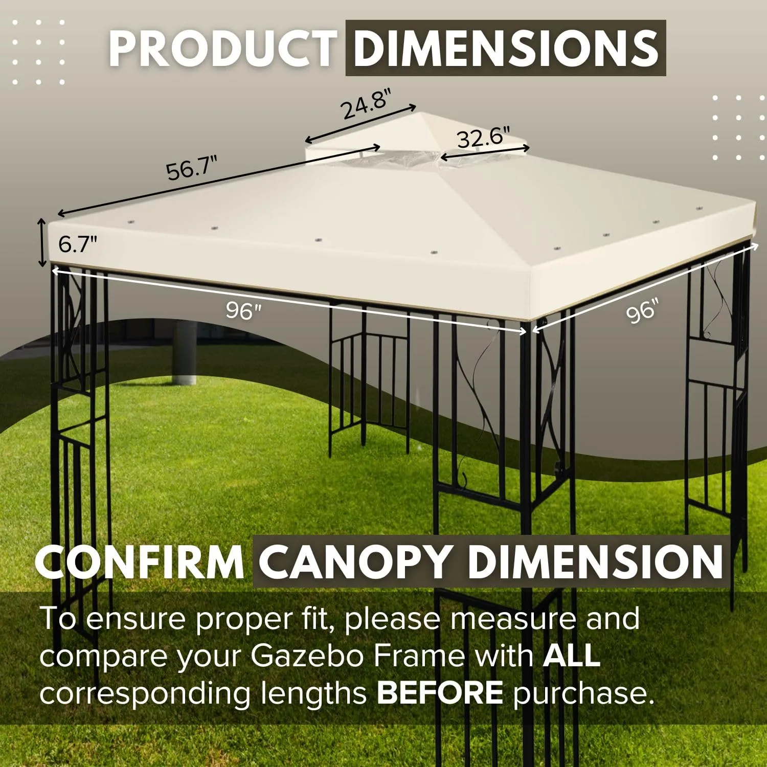 Flexzion 8'x8' Gazebo Top Canopy Replacement Cover (Ivory) - Dual Tier with Plain Edge Polyester UV30 Protection Water Resistant for Outdoor Garden Patio Lawn Sun Shade
