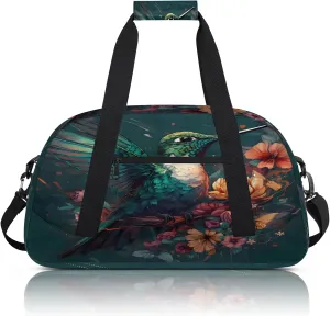 Floral Bird Hummingbird Small Gym Bag 18 inch Carry On Duffel Bag for Weekender Travel Sports Workout Yoga Gymnastics Dance Ballet