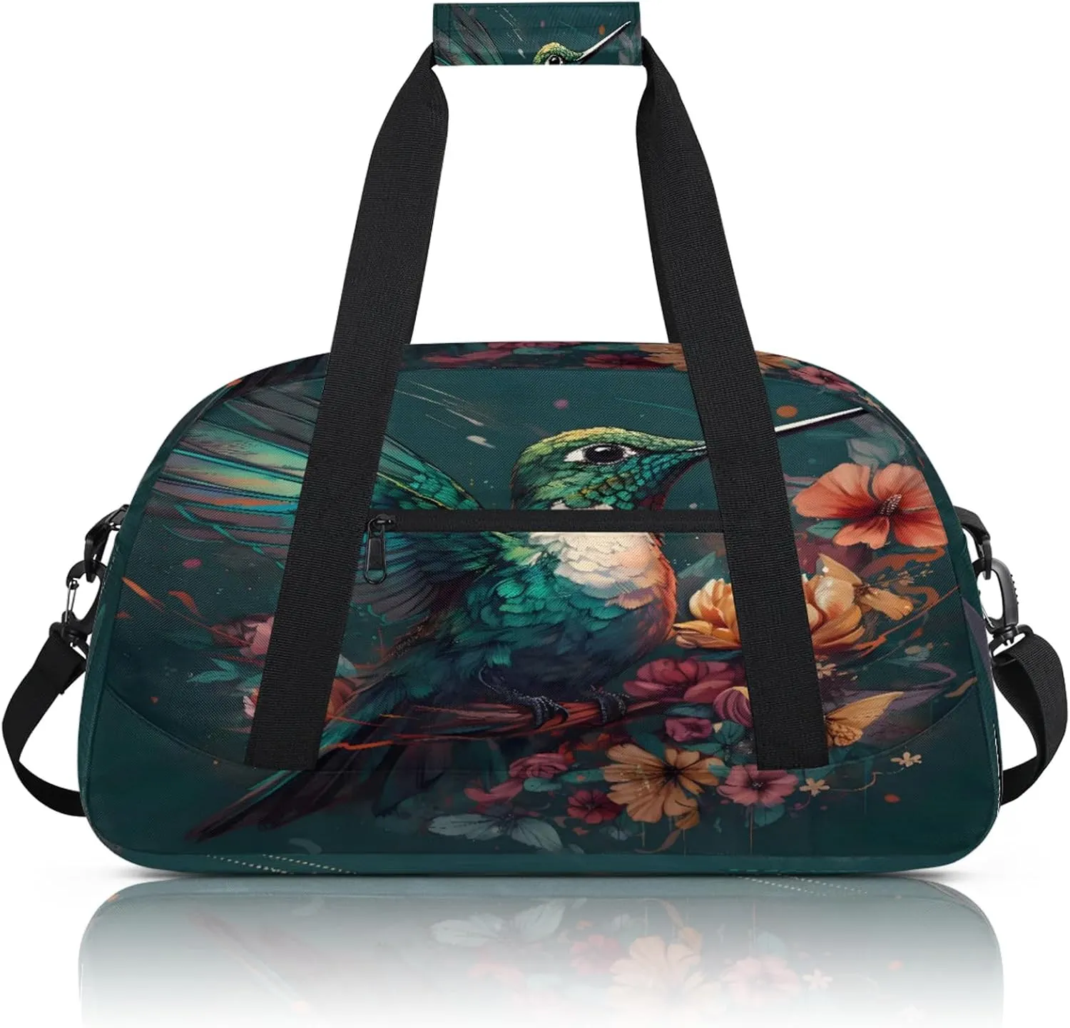 Floral Bird Hummingbird Small Gym Bag 18 inch Carry On Duffel Bag for Weekender Travel Sports Workout Yoga Gymnastics Dance Ballet