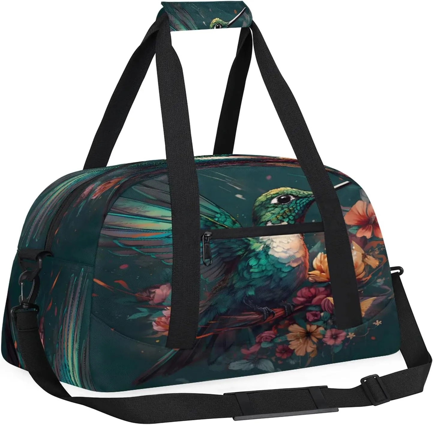 Floral Bird Hummingbird Small Gym Bag 18 inch Carry On Duffel Bag for Weekender Travel Sports Workout Yoga Gymnastics Dance Ballet