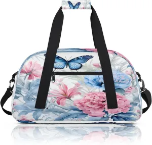 Flower Butterfly Colorful Floral Small Gym Bag 18 inch Carry On Duffel Bag for Weekender Travel Sports Workout Yoga Gymnastics Dance Ballet