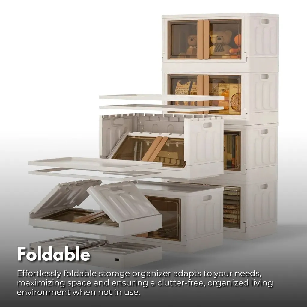 Foldable & Stackable Storage Organizers (Ivory   Brown) - 32L