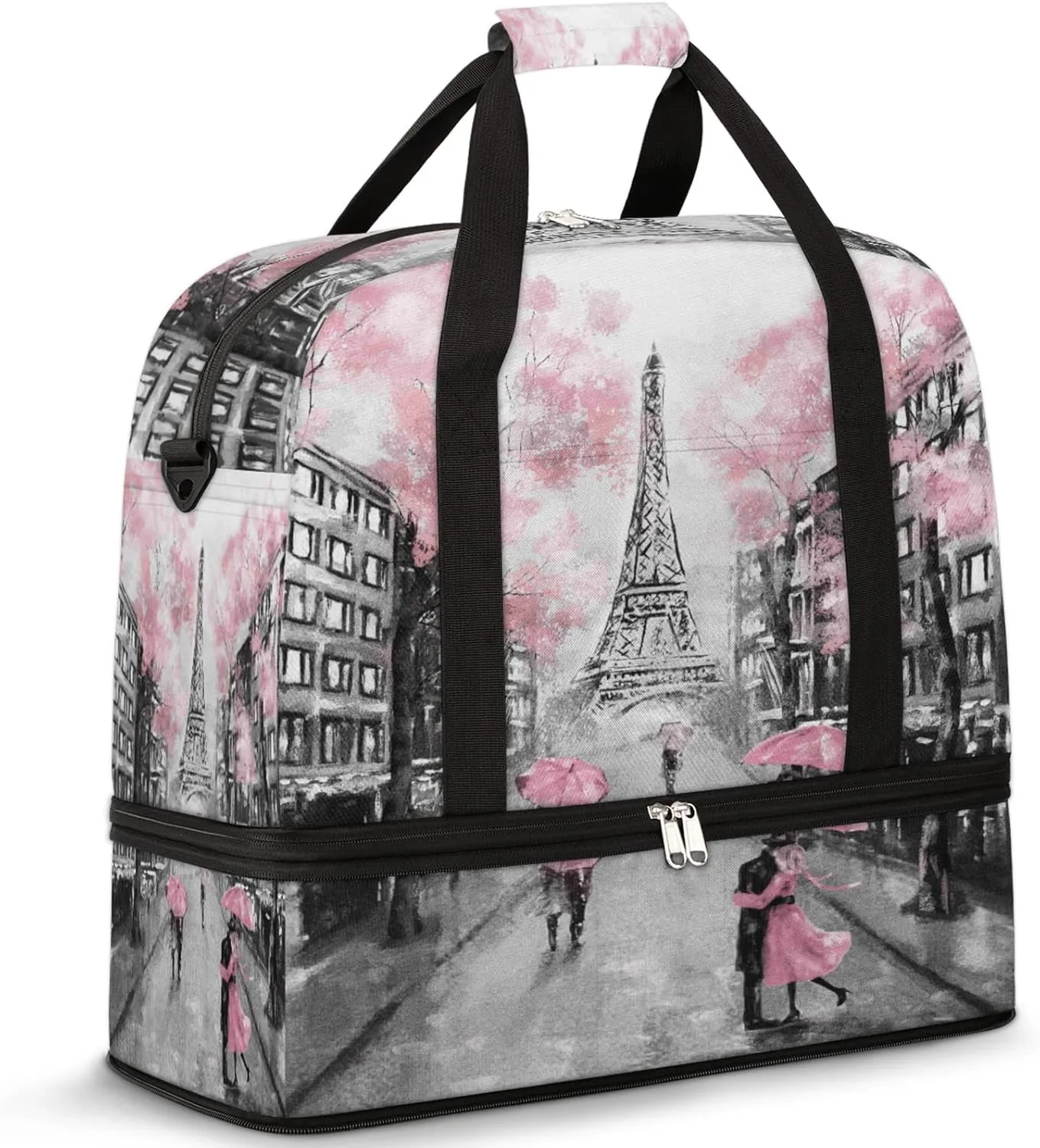 Foldable Travel Duffel Bag with Shoe Compartments Carry on Luggage Sport Duffle Tote for Women Men Gym Bag Overnight Weekender Bags (Eiffel Tower)