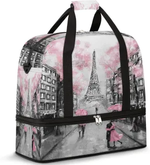 Foldable Travel Duffel Bag with Shoe Compartments Carry on Luggage Sport Duffle Tote for Women Men Gym Bag Overnight Weekender Bags (Eiffel Tower)