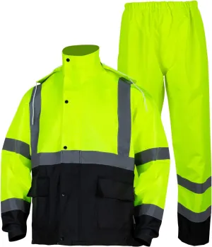 FONIRRA Hi Vis Safety Rain Jacket for Men,Class 3 High Visibility Rain Gear,Rain Suits for Men Waterproof Heavy Duty for Work